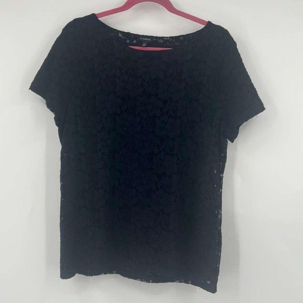 Talbots Black Lace Short Sleeve Top XL